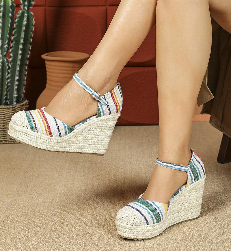  bohimian espadrilles round toe wedges ankle strap sandals heel platform shoes women sandals pumps comfort csaual