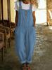 2026 Cotton Linen Retro Pocket Straight-Leg Overalls for Women