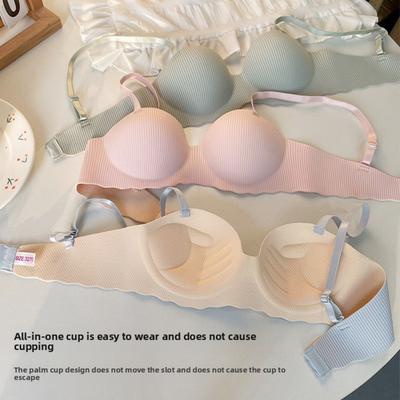 Design Listrado Feminino, Sutiã Meia Taça Sem Aro de Aço, Sutiã de Junção, Roupa Íntima para Levantar e Anti-Flacidez