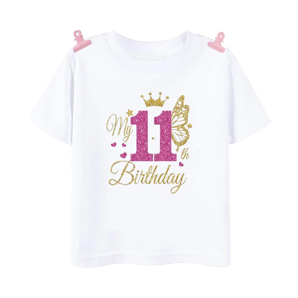 Girl's Birthday 1-12, Wild T-shirt, Children's Butterfly Printed Fashion Top, Short Sleeve T-shirt