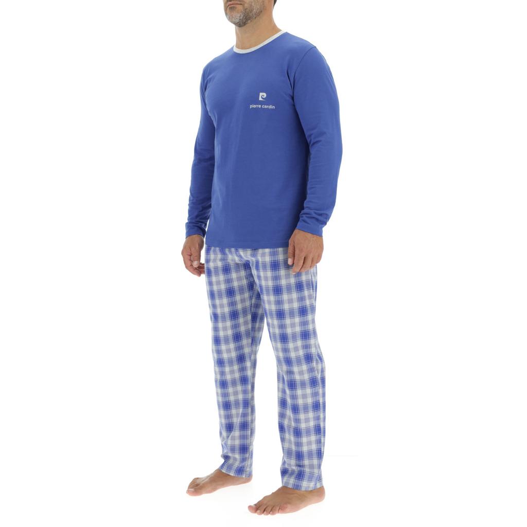 Ensemble Pyjama long homme en popeline à carreaux et Logo poitrine