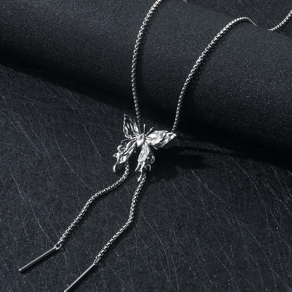 lady's pull-out necklace with a metal butterfly is a fashionable and unique long-chain clothing accessory
