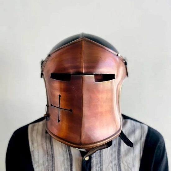 

Dual Tone Barbuta Knight 18g Mild Steel Medieval Helmet Ideal for , Cosplay, Halloween Costume Best Gift