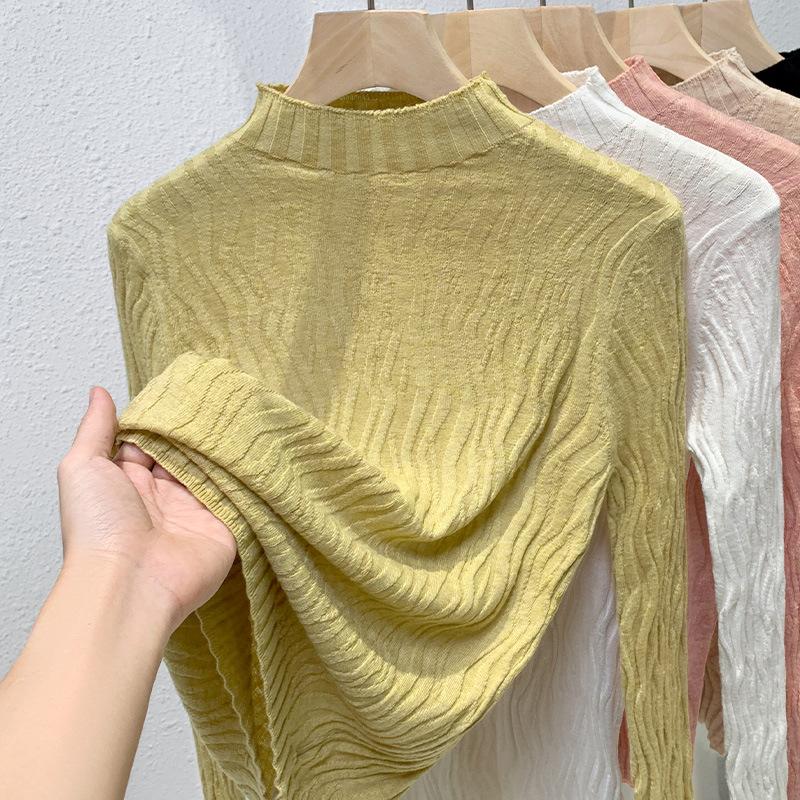 Women's Autumn and Winter New Texture Sweater Oat Semi-turtleneck Long-sleeved Slim-fit Knitted Bottoming Shirt