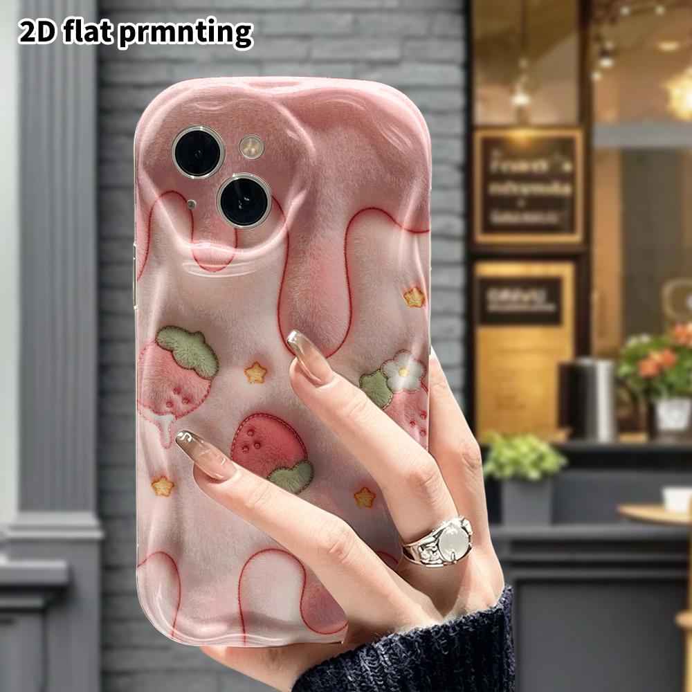 Phone Case: 2D flat design suitable for iPhone 18 17 16 15 14 13 Pro protective case, plush strawberry, perfect Christmas and Halloween holiday gift