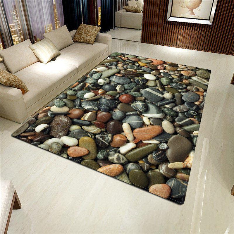 3D Stone Big Carpet for Living Room Colorful Cobblestone Printed Flannel Sponge Rug for Bedroom Kitchen Mat Anti-slip Bathroom