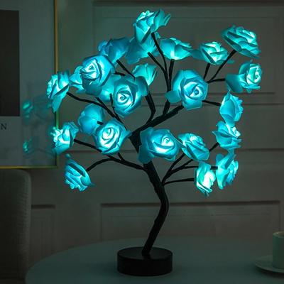 Lampe de Table LED 24 Lumières Arbre de Fleurs de Rose USB Veilleuses Décoration de Maison Lampes de Table LED Fêtes Noël Mariage Décor de Chambre