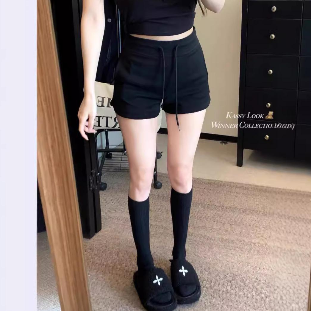 

Petite Black High-Waisted Drawstring Straight-Leg Shorts for Women Small серый