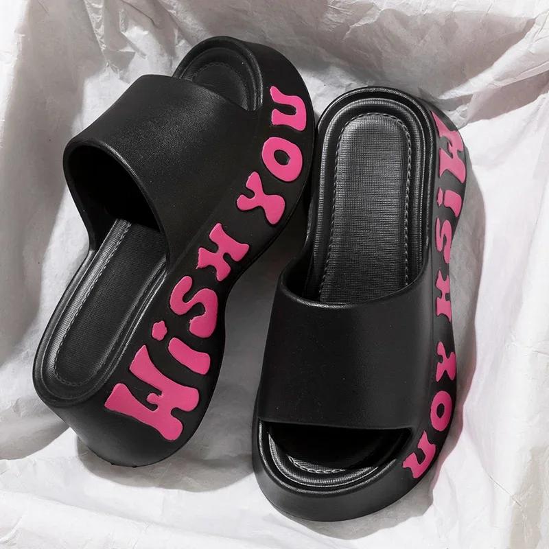 Fashion Thick Bottom Slippers for Women Summer Fashion Women Shoes Wedge Platform Slides Woman Sandals 2025Non-Slip Soft Sole Beach Shoe