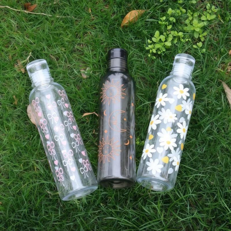 480ML New Simple Print Water Bottle Sports Water Cup Large Capacity Portable Plastic Cups Kids School Water Cup Motivational Cup