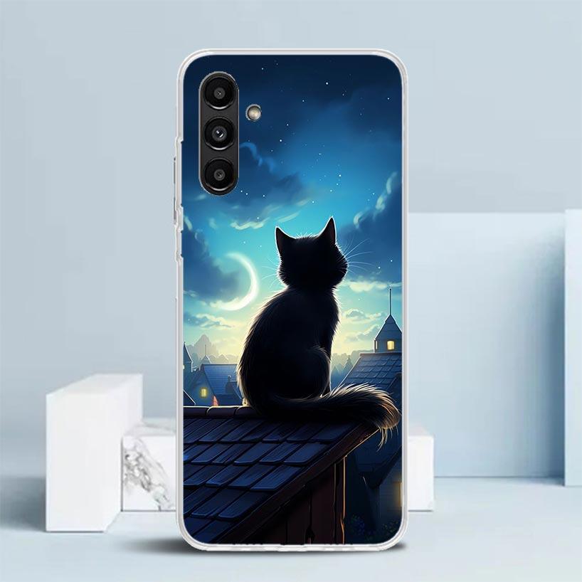 Anime Cat Rain Animal Phone Case For Samsung Galaxy A17 A37 A57 A16 A15 A14 A13 A56 A55 A54 A53 A36 A35 A34 A33 A26 A25 A24 A23