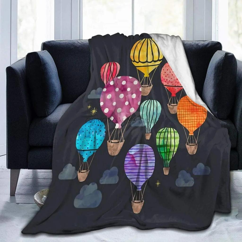 Colourful Hot Air Balloon Flannel Throw Blanket King Queen Size for Sofa Couch Bed Blanket Super Soft Lightweight Warm Blanket