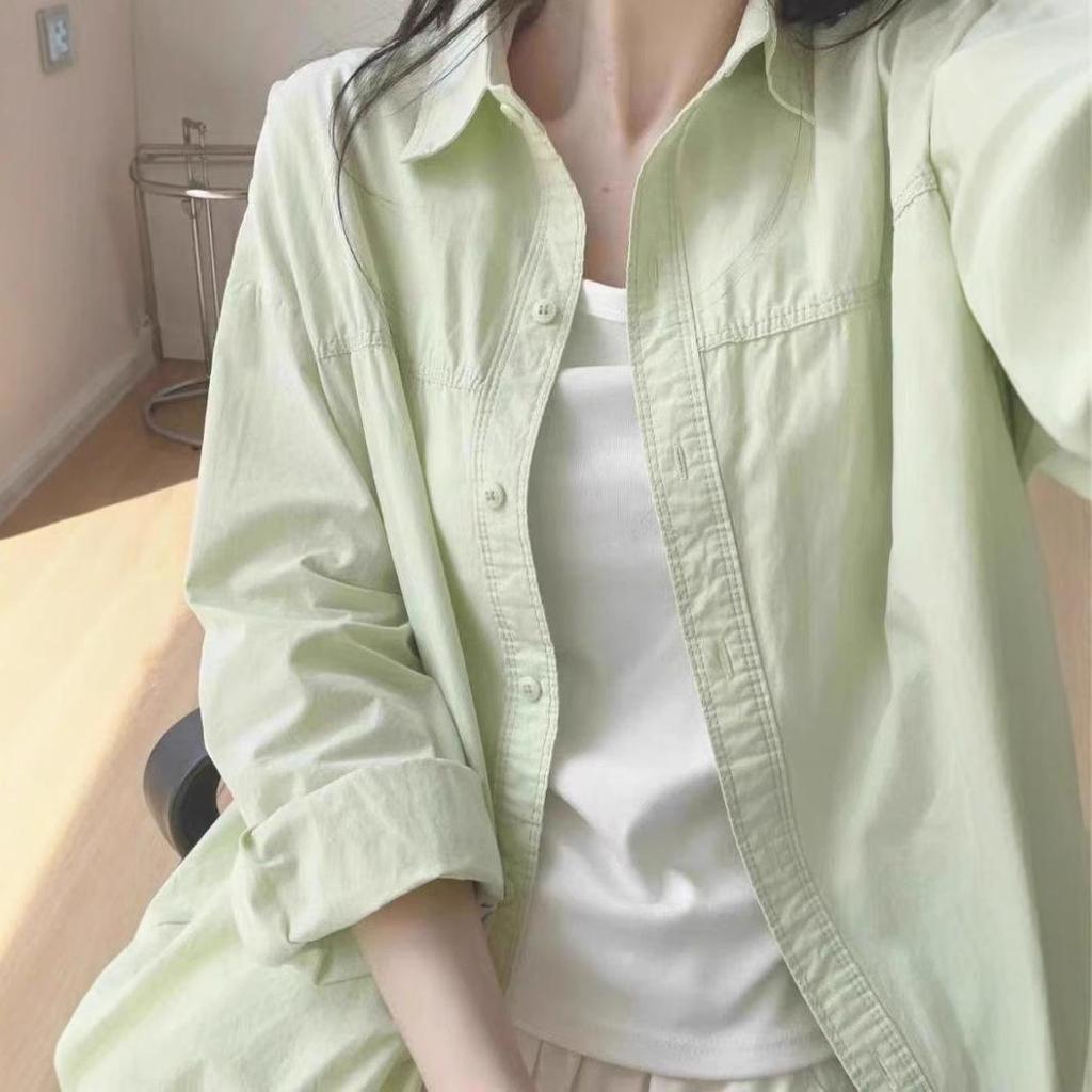 Korean-Style Pure Cotton Long-Sleeve UV Shirt - Trendy Casual Top for Men and Women, Ideal for Spring and Autumn Outdoor Wear