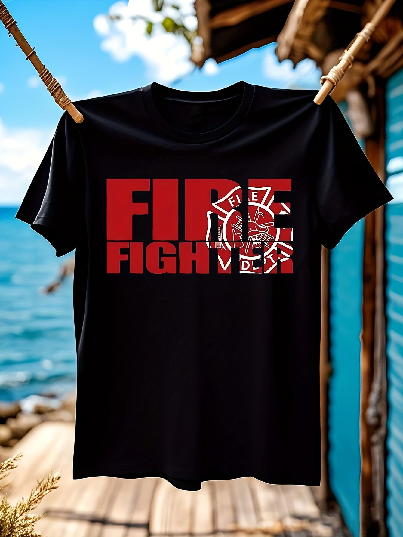 Firefighter Proud T-shirt - 100% Cotton Fire Department Badge & Fire Fighter Text Print XXL