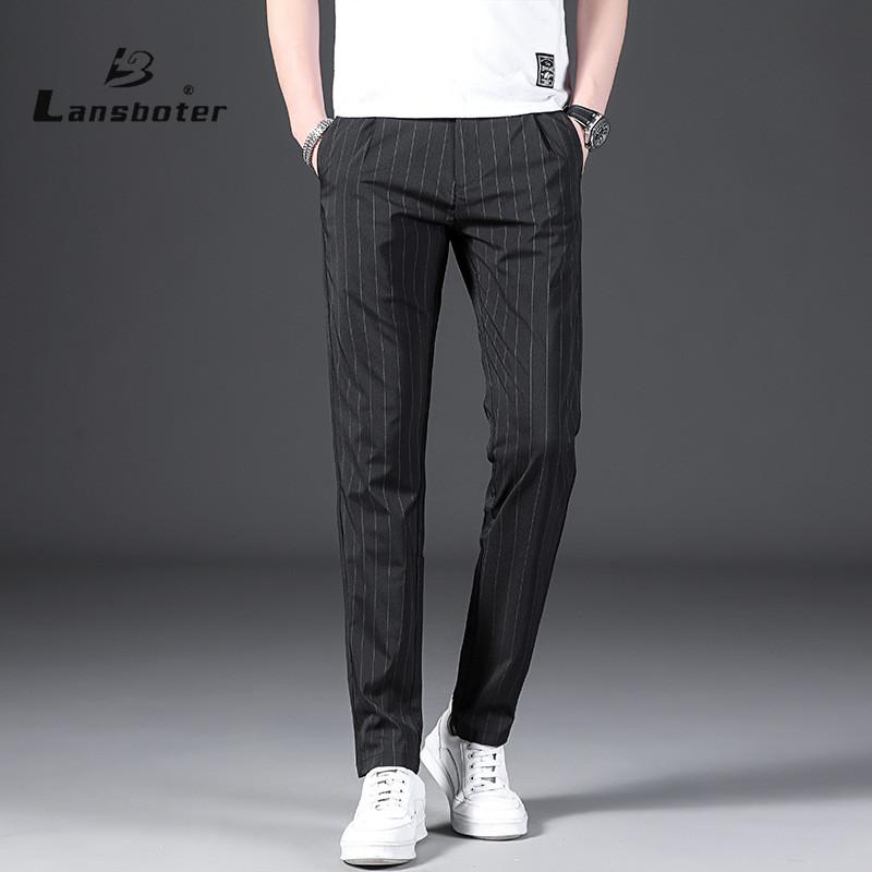 

Lansboter весна/лето Новые эластичные мужские повседневные брюки в клетку Корейские узкие мужские брюки Прямые брюки со средней посадкой Трендовые брюки