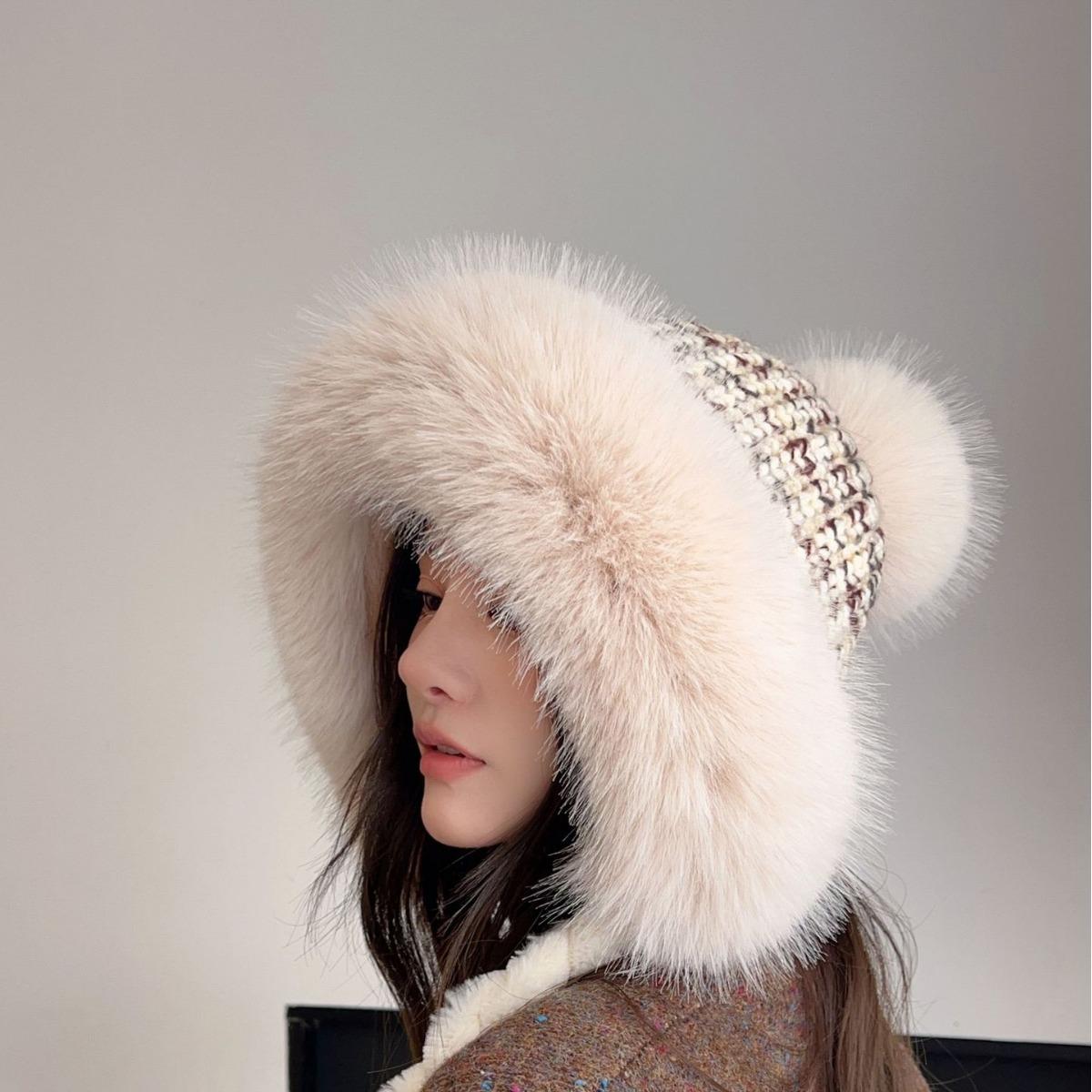 

Зимний головной убор женский уличный дорожный флисовый утолщенный теплый головной убор маленькое лицо большой меховой воротник студенческая шапка Lei Feng M（56-58cm）