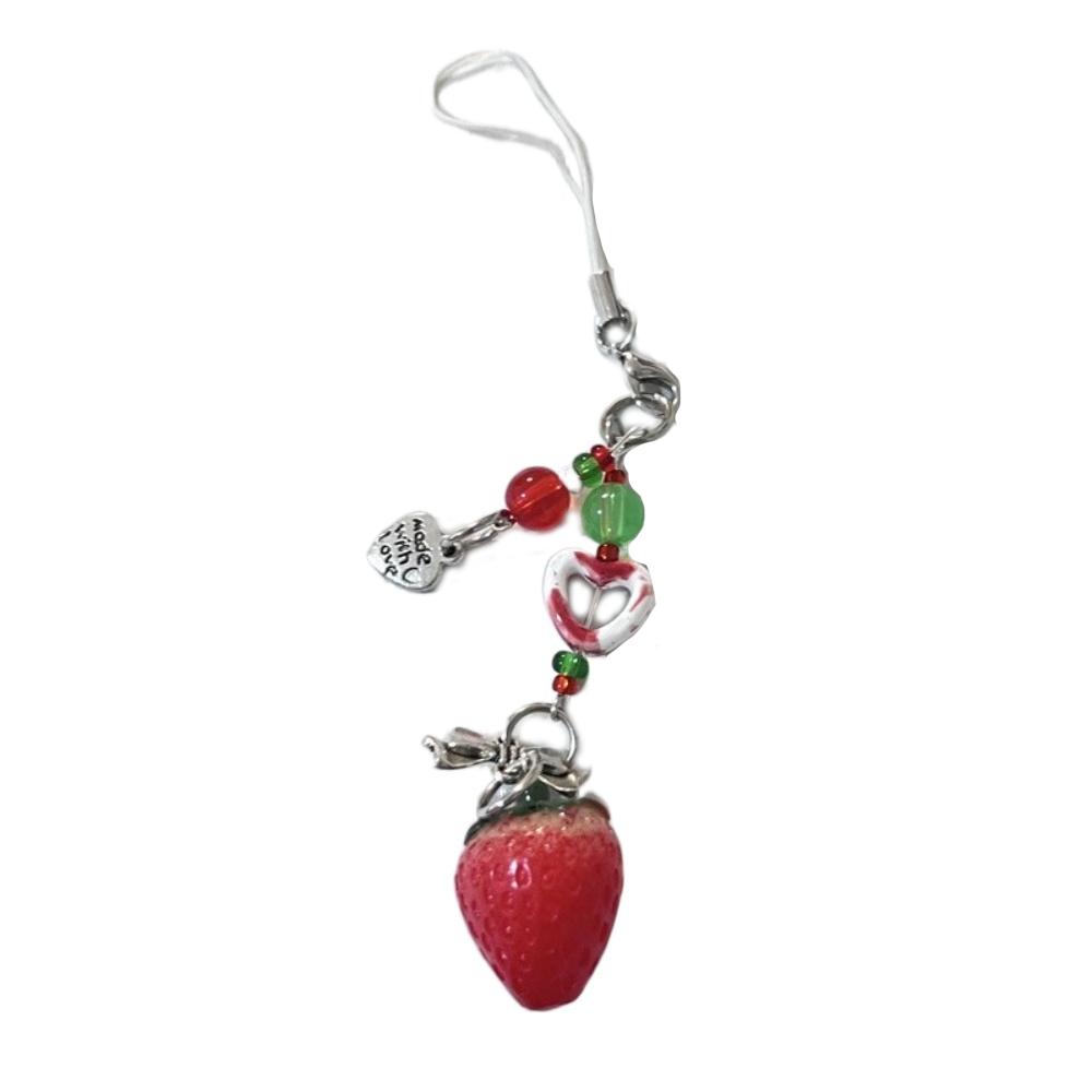 Bag Hanging Strawberry Keychain Pendant Sparkling Car Keyring Creative Beaded Phone Lanyard  Girls