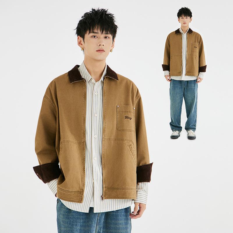 American Tooling Jacket Men'S Spring Trendy Brand Youth Pure Cotton Stand-Up Collar High-End Casual Khaki Jacket Outdoor