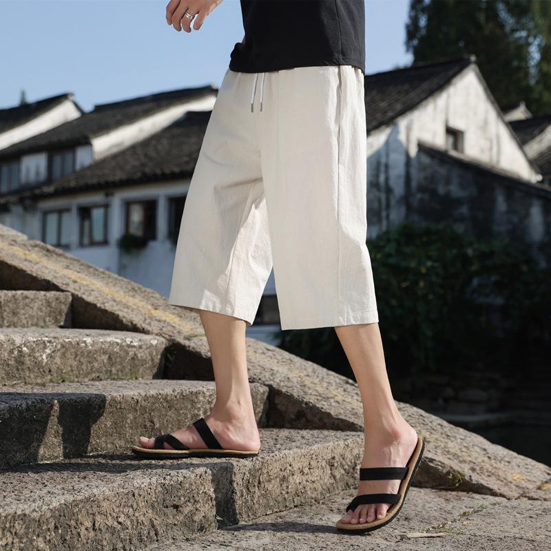Summer Casual Linen Short Pants New Cotton Straight Mens Lightweight Shorts Large Solid Color Gym Fifth Beach Short Pants