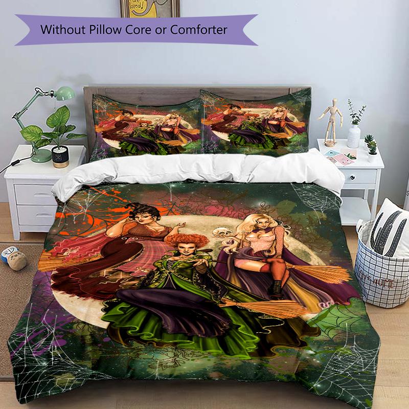 Halloween Witches Moon Print 3Pcs Bedding Setduvet Cover With 2 Bedropillowcase Home Birthday Gift