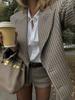 European & American Women's Autumn Casual Plaid Lapel Suit with Shorts