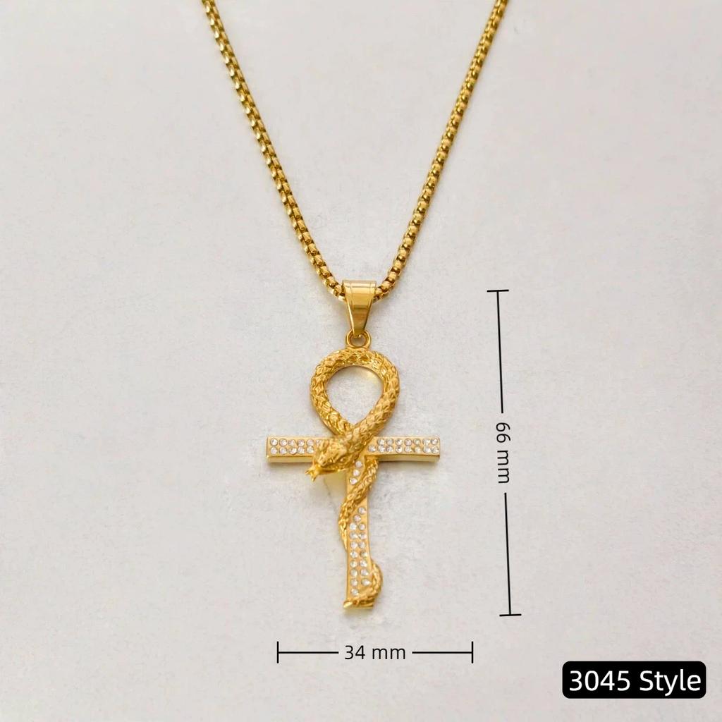 Ancient Egypt Ankh Cross Charm Pendant Gold Silver Color Stainless Steel Amulet Necklaces For Women Men Egyptian Jewelry Gifts