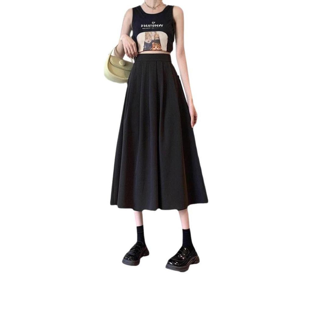 White Pleated A-line Summer Midi Skirt for Women - Slimming and Trendy High Waist Umbrella Design, 2025 New