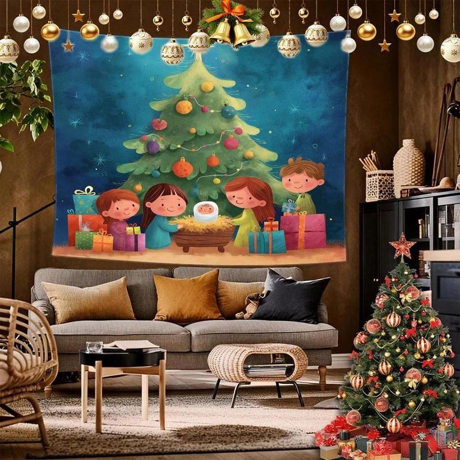 Christmas Tapestry Pattern Background Cloth Hanging Cloth Bedroom Bedside Decorative Wall Cloth Rental Dormitory Tapestry