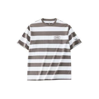 Striped Round Neck Loose Short Sleeve Drop Shoulder T-Shirt Men Tops Snow-White Majestic-Gray 152428129-1