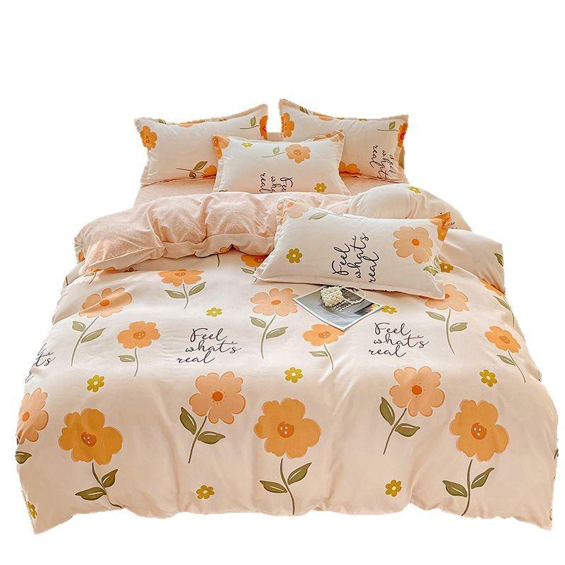 Class A Maternal And Infant Grade Small Fresh Pure Abraded Four-Piece Set Skin-Friendly Bed Sheet Washed Cotton Quilt Cover Student Dormitory 3Pcs Set