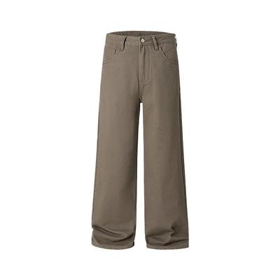 A Word Commuting Simple Solid Color Jeans Men's Wide Legs Straight Cotton Casual Long Pants