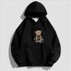 Unisex Letter Bear Print Hoodie, Pulôver Casual, Moda Natalícia, Solto Street Wear