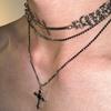 Punk Grunge Black Cross Pendant Multi-layer Chain Choker Necklace For Men Women Rock Hip Hop Street Vintage Y2K Goth Accessories