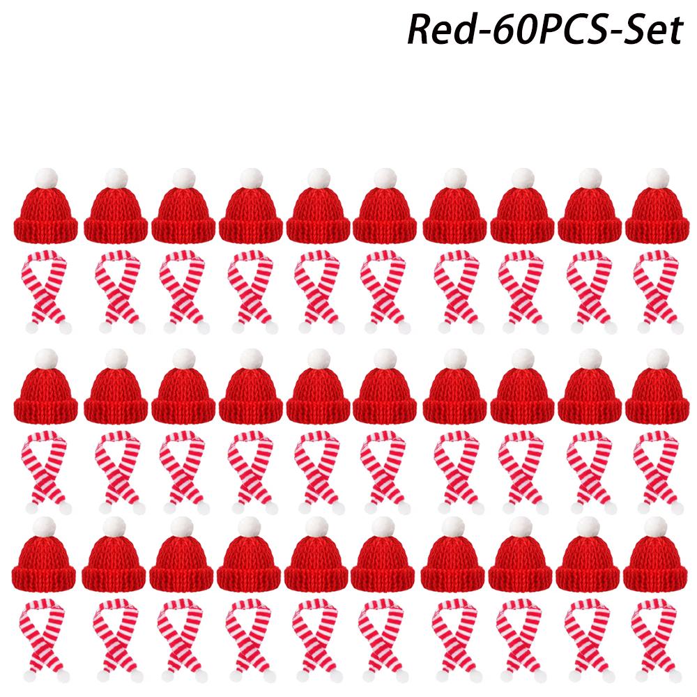 Mini Christmas Hat Mini Scarf Red Green Christmas Color Hanging Finger Hat Lollipop Bottle DIY Christmas Party Decoration