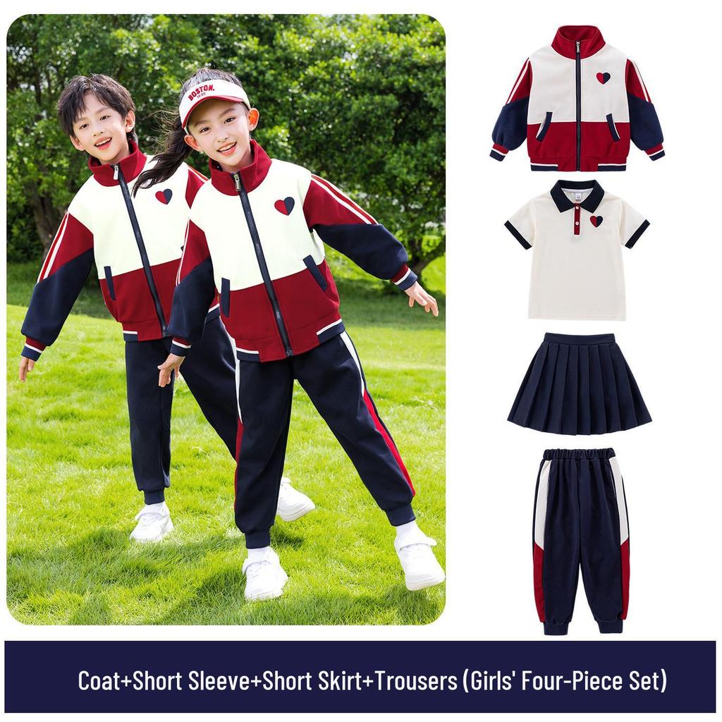 Trzyczęściowy szkolny mundurek dziecięcy w stylu akademickim na jesień i wiosnę – Swobodny zestaw sportowy