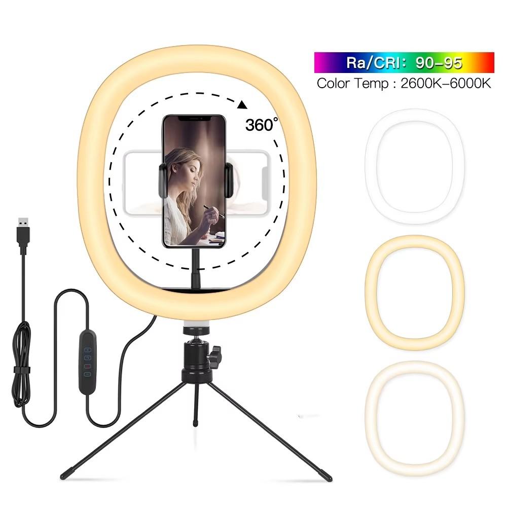 26cm Led Ring Selfie Light 26 Cm Shooting Light Dimmable Photography Lighting Kit Usb Charge Lamp With Tripod For Live Video