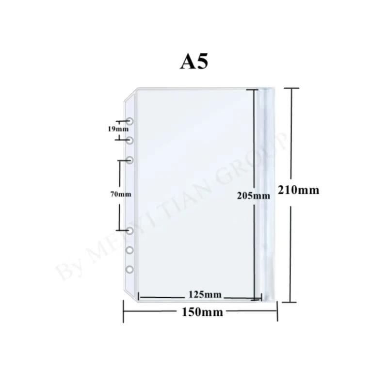 Clear PVC Loose Leaf Pouch Compatible with A5 A6 A7 Ring Binders Flat Pull Design for Easy Access Durable Plastic Material