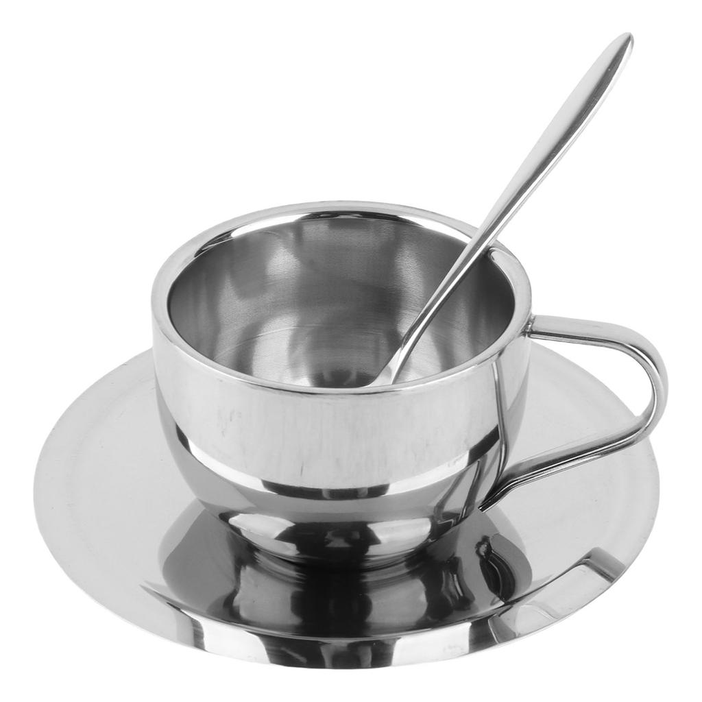 Anti‑Scald Stainless Steel Coffee Cup Mugs Cups with Spoon Saucer Set Tableware