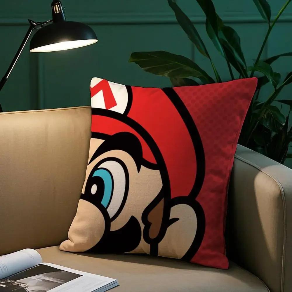 Cartoon M-MarioS Game Pillow Case Plush Fabric Soft Pillowcase Double Sided Print Sofa Cushion Cover Throw