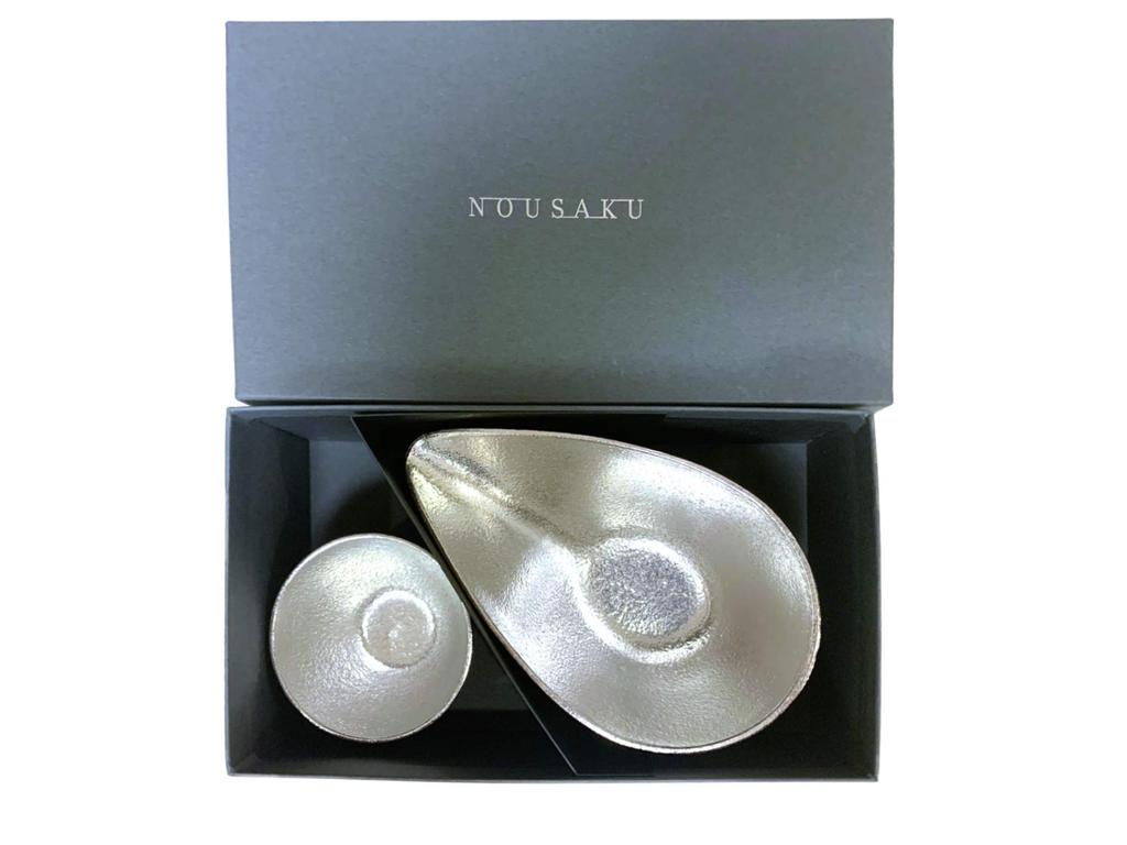 [Nousaku Washi Wrapping] Sake Set: Medium-sized Tin Katakuchi Sake Cup (1 go), 100% Tin, KM1=G1