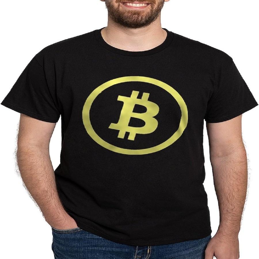 CafePress Bitcoin Yellow T Shirt Men s 100% Cotton, Classic Graphic Dark T-Shirt S