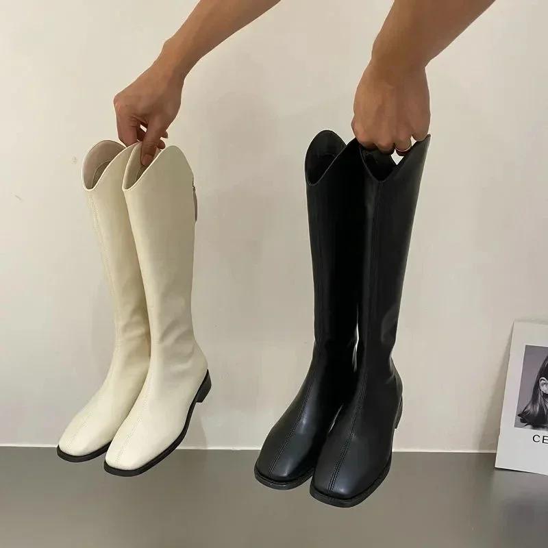 2024 Nová móda Vysoké boty ke kolenům Dámské Zimní Silný podpatek Dlouhé podzimní boty Žena Délka 34-43