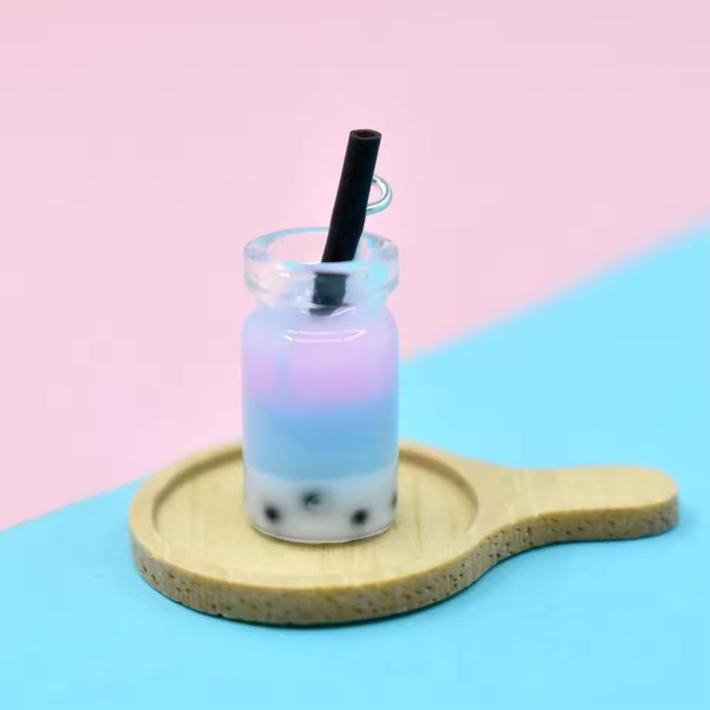 Hot Sale Bulk Stock Resin Jewelry Earring Keychain DIY Accessories Milk Bubble Tea Design Glass Bottle Charm for Souvenir Use