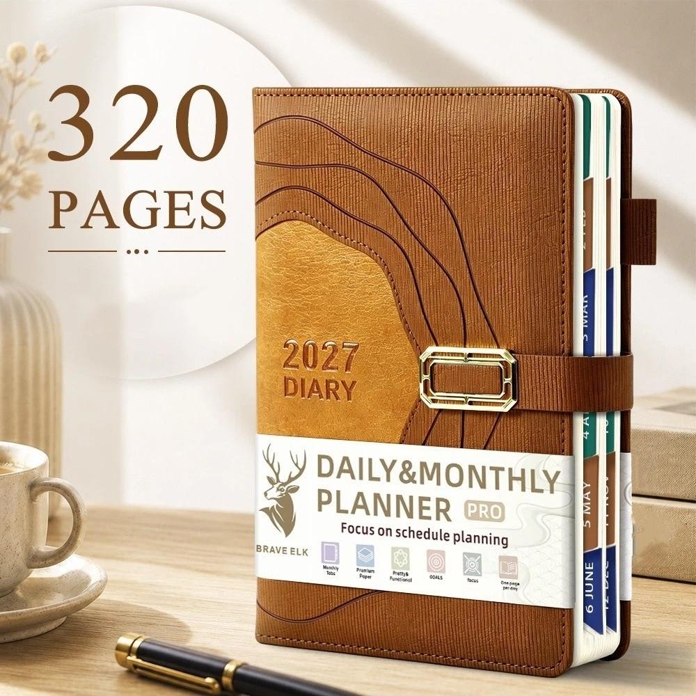 Hardcover Portable Daily Planner PU Leather Cover Agenda Planning Notebook  Self-discipline
