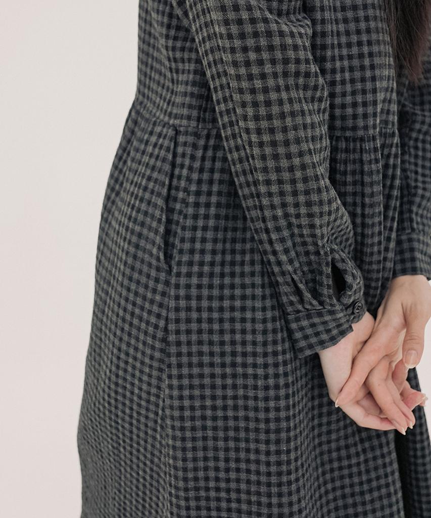 Chikita Check Double Cotton Dress Charcoal 250802Ch
