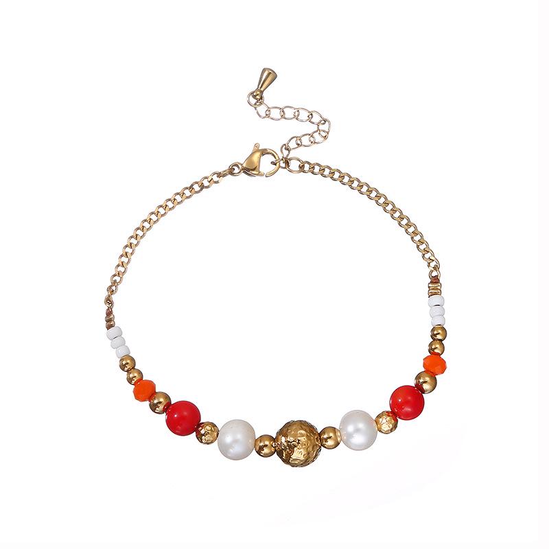 

Элегантный водонепроницаемый браслет из 18-каратного золота с пресноводным жемчугом и агатом - износостойкое, не выцветающее украшение для женщин