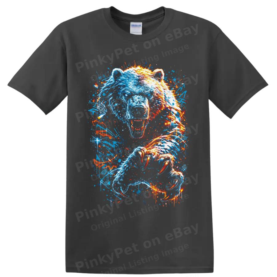 Polar Bear T Shirt Neon Blue Orange Wild Animal Claw Art Graphic Tee Adult