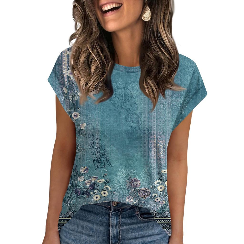 Women Work Casual Fashion Short-sleeved Round Neck T-shirt Top