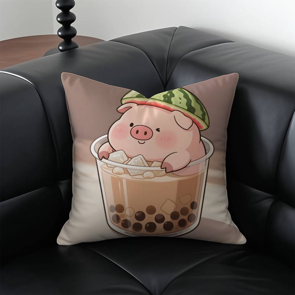 Cute Pig Summer Surprise Pillow Case Anti-dustmite Pillowcase Invisible zipper silky short plush Sofa cushion cover