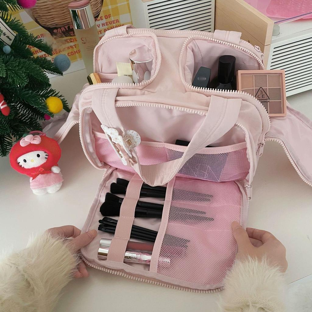 Large Double-Wide Fluffy Makeup & Toiletries Travel Bag for Women